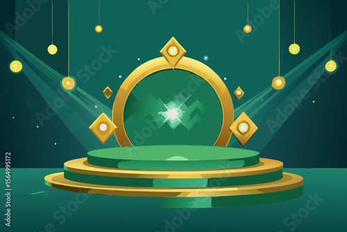 royal emerald stage floor golden ring platform regal event design
