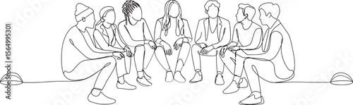 Line Art Depiction of a Group Discussion People Seated Together in Unity and Camaraderie Enjoying Conversation