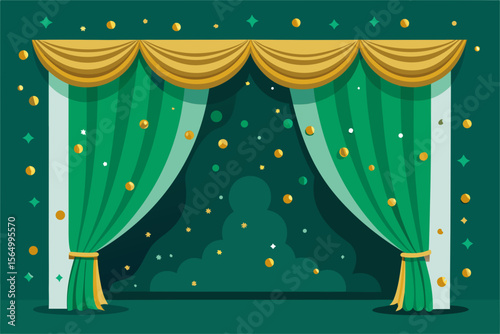emerald curtain golden confetti background luxury party celebration sparkle shiny