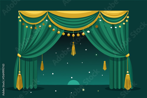 classy emerald curtain golden fringe display background luxury stage shine