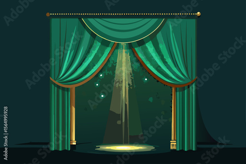 luxury emerald curtain golden spotlight rich elegant interior
