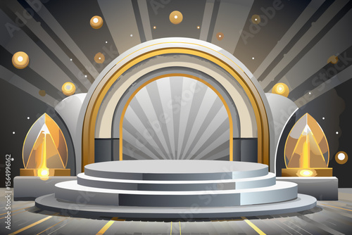 stylish gala stage scene silver gold luxury elegant backdrop