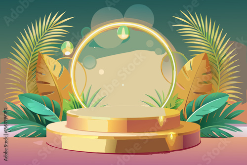 tropical summer gala podium scene gold vibrant festive design