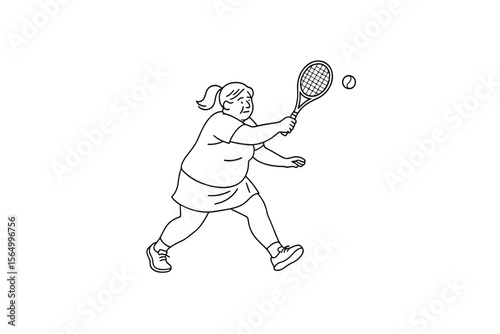 Hand drawn illustrations plus size individuals engaged in sport or fitness activities