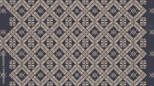 Ornate background pattern with geometric shapes, rendered in muted pastel hues of pink, blue, and beige, creating a rich texture. Filipino traditonal embroidery seamless design, Yakan cloth design