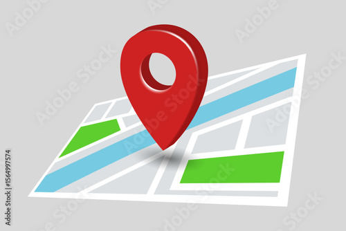 City map and map pin. Vector illustration isolated on gray background.