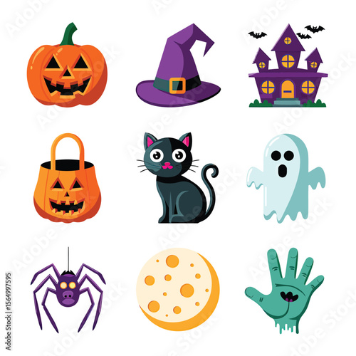 2d vector illustration Halloween t shirt icon design items ghost character Candles in carved pumpkin
