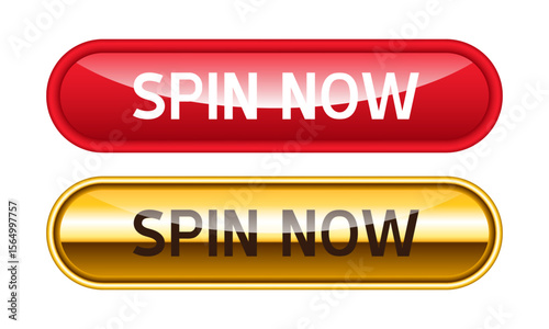 Spin now button. Set of vector multicolored buttons isolated on white background.