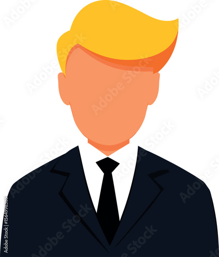 Faceless male avatar in black suit and tie with blonde hair, vector business profile icon for professional, corporate and communication design