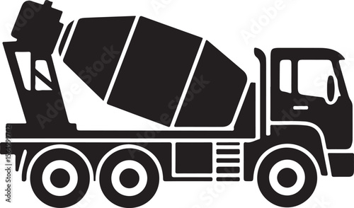 Cement Truck Silhouette Vector Illustration on Transparent Background