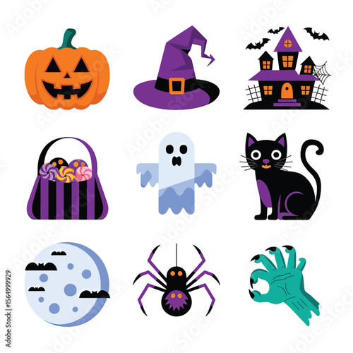 2d vector illustration Halloween t shirt icon design items ghost character Candles in carved pumpkin
