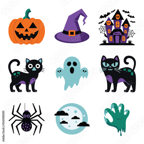 2d vector illustration Halloween t shirt icon design items ghost character Candles in carved pumpkin

