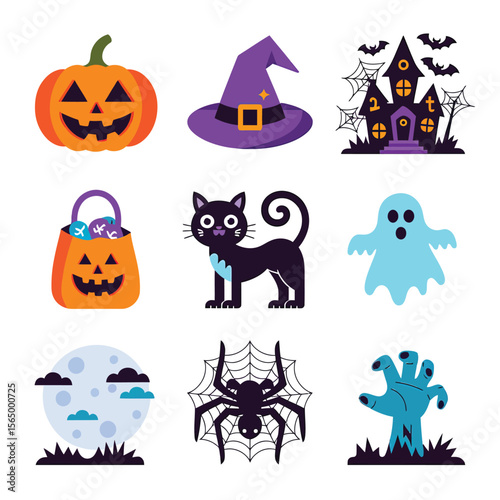2d vector illustration Halloween t shirt icon design items ghost character Candles in carved pumpkin
