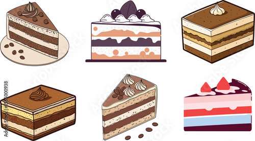 3D Vector Tiramisu Cake Slice Illustration with Creamy Layers and Cocoa Topping. 