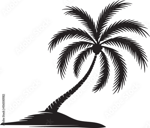 Single Bent Palm Tree Growing Diagonally Illustration