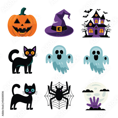 2d vector illustration Halloween t shirt icon design items ghost character Candles in carved pumpkin

