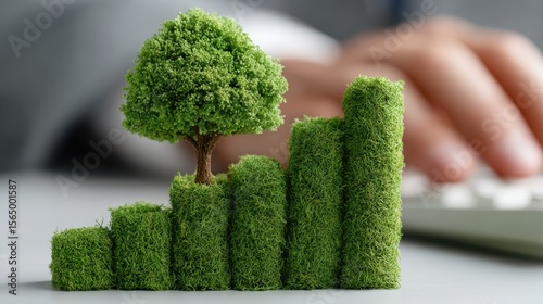 On World Environment Day, green businesses embrace responsibility. A businessman analyzes ESG, CO?, and carbon footprint data to support sustainable goals and achieve net-zero emissions. photo