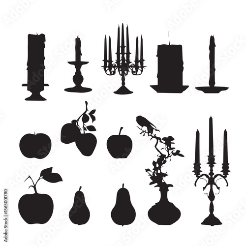 set of black silhouettes of candles