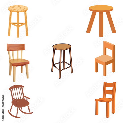 wooden stools and chairs