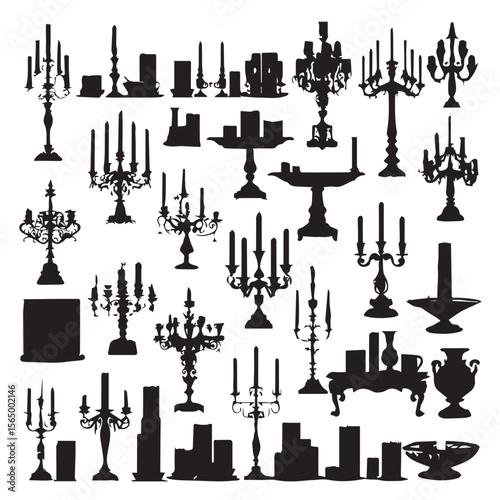 set of black silhouettes of candles