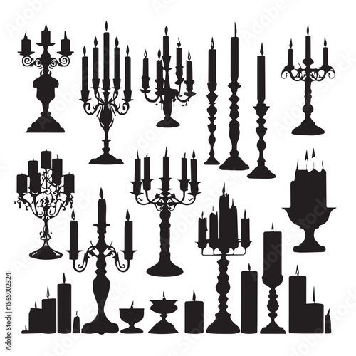 set of black silhouettes of candles
