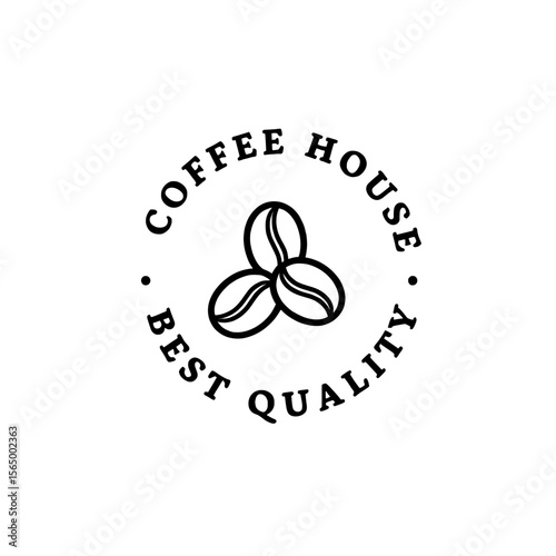 Coffee house logo with coffee beans and best quality text in black ink