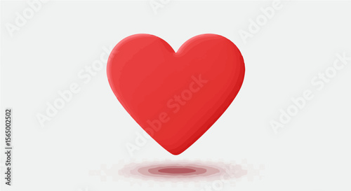 A single red heart standing upright casting a shadow on a plain white surface in a simple design