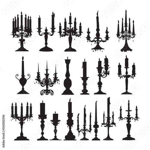 set of black silhouettes of candles