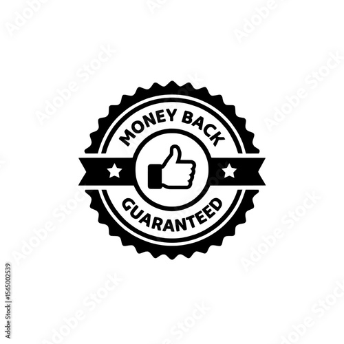 money back guaranteed seal , Black and white money back guaranteed seal with thumbs up and stars