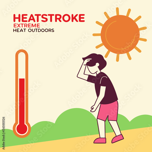  Heatstroke & Extreme Outdoor Heat Awareness Illustration with Person and Thermometer