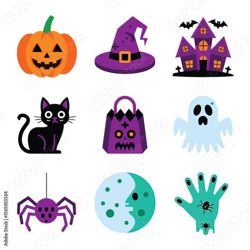 2d vector illustration Halloween t shirt icon design items ghost character Candles in carved pumpkin
