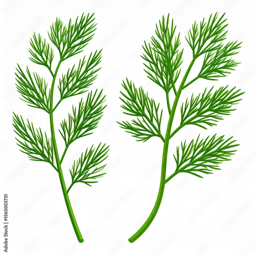 Fototapeta premium Two Sprigs of Fresh Green Dill on White Background