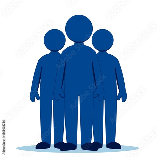 Three Blue Abstract Figures Representing Teamwork and Unity