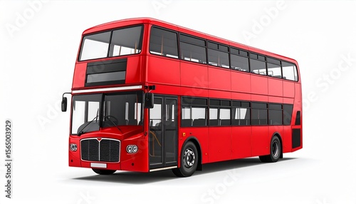 Red Double Decker Bus on White Background