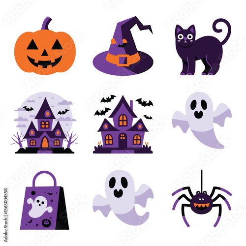 2d vector illustration Halloween t shirt icon design items ghost character Candles in carved pumpkin
