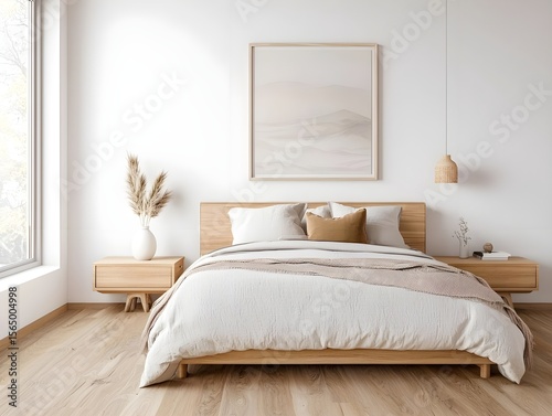 a white bedroom with wood flooring and white walls