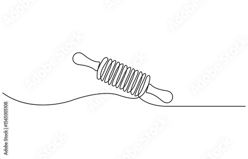 Rolling pin one line continuous drawing. Kitchen tools continuous one line illustration,  Hand drawn linear cooking icon. Minimal outline design element, print, card, brochure, poster, menu, logo.