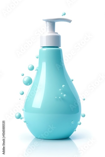 Teal liquid dispenser with white pump and splashing droplets image