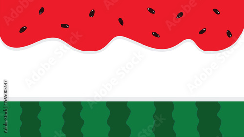 Flat vector of watermelon border featuring green rind and red pulp on white background