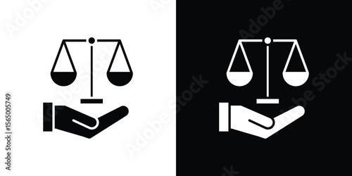 Justice scales in Hand icon silhouette vector flat illustration design pack.