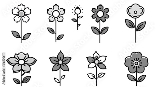 多様な花のシルエットアイコン｜Variety of Flower Silhouette Icons