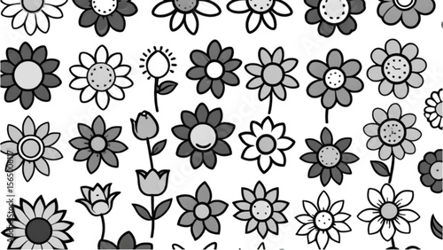 多様な花のシルエットアイコン｜Variety of Flower Silhouette Icons