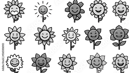 スマイル花イラストパターン｜Smiling Flower Illustration Pattern