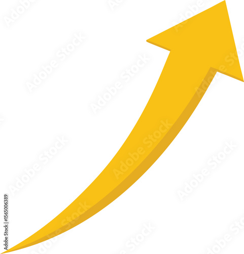 Vector art of a dynamic yellow upward arrow isolated on white background