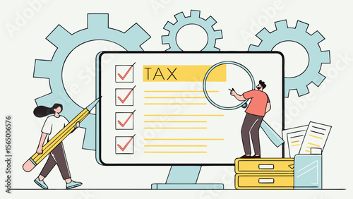 Online tax filing and digital tax management – flat vector illustration of electronic tax process
