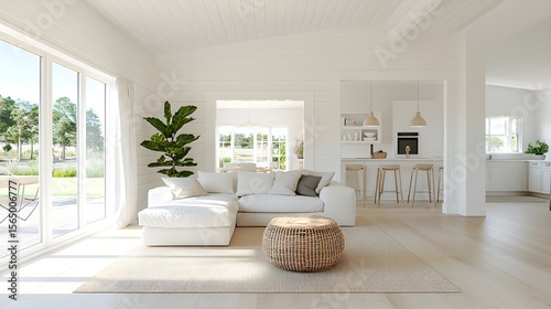 a living room filled with furniture and a large wi