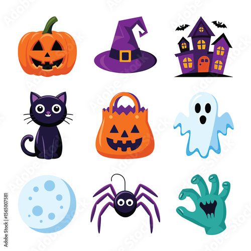2d vector illustration Halloween t shirt icon design items ghost character Candles in carved pumpkin
