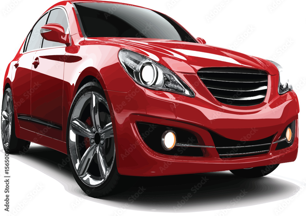 Naklejka premium Detailed car graphic in red showcases modern automotive design for advertising or use in presentations and web design projects.