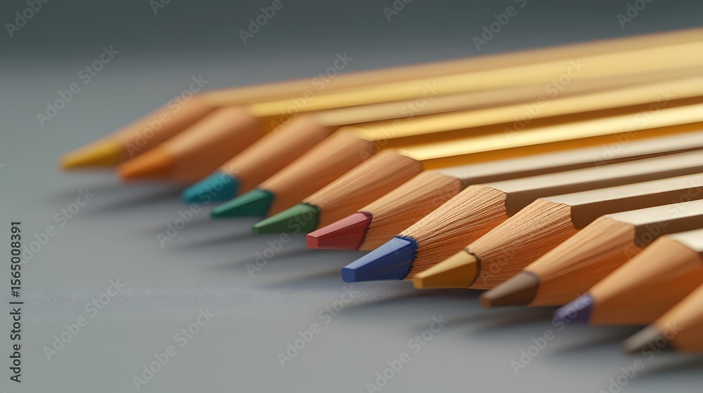 Fototapeta premium Colored Pencils Row Close Up Macro Shot