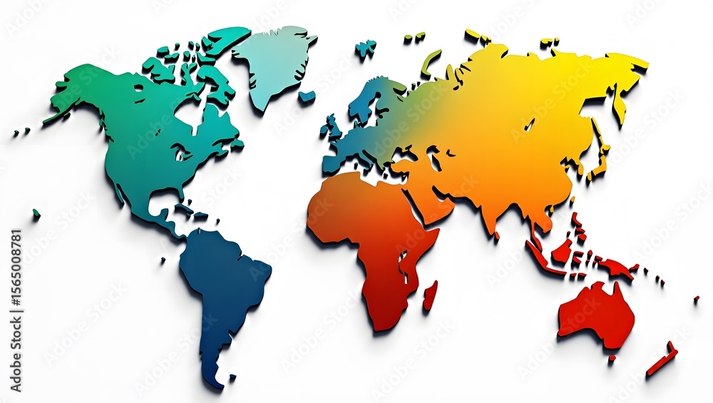 Obraz premium A clean flat design of a world map showing climate zones with distinct color coding for tropical, arid, temperate, and polar regions.